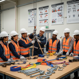 Hands-on rigger training session at M2Y Safety Consultancy showing proper equipment handling techniques