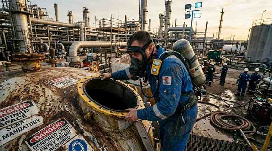 SCBA breathing apparatus during confined space entry operation