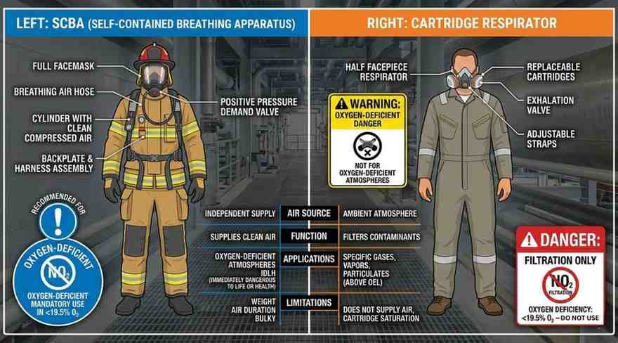 SCBA respirator and cartridge respirator