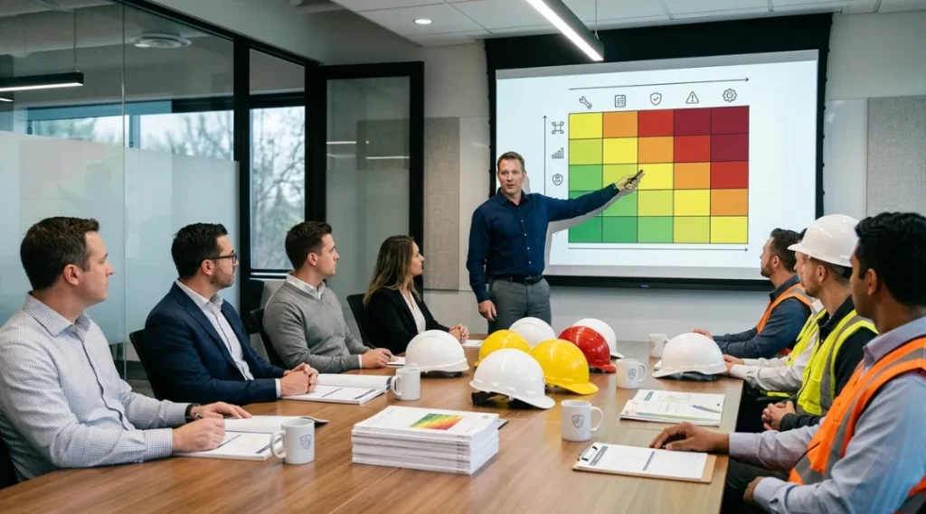 workplace risk assessment training session with risk matrix